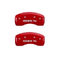 Picture of MGP 4 Caliper Covers Engraved Front Cursive-Cadillac Engraved Rear SRX Red finish silver ch
