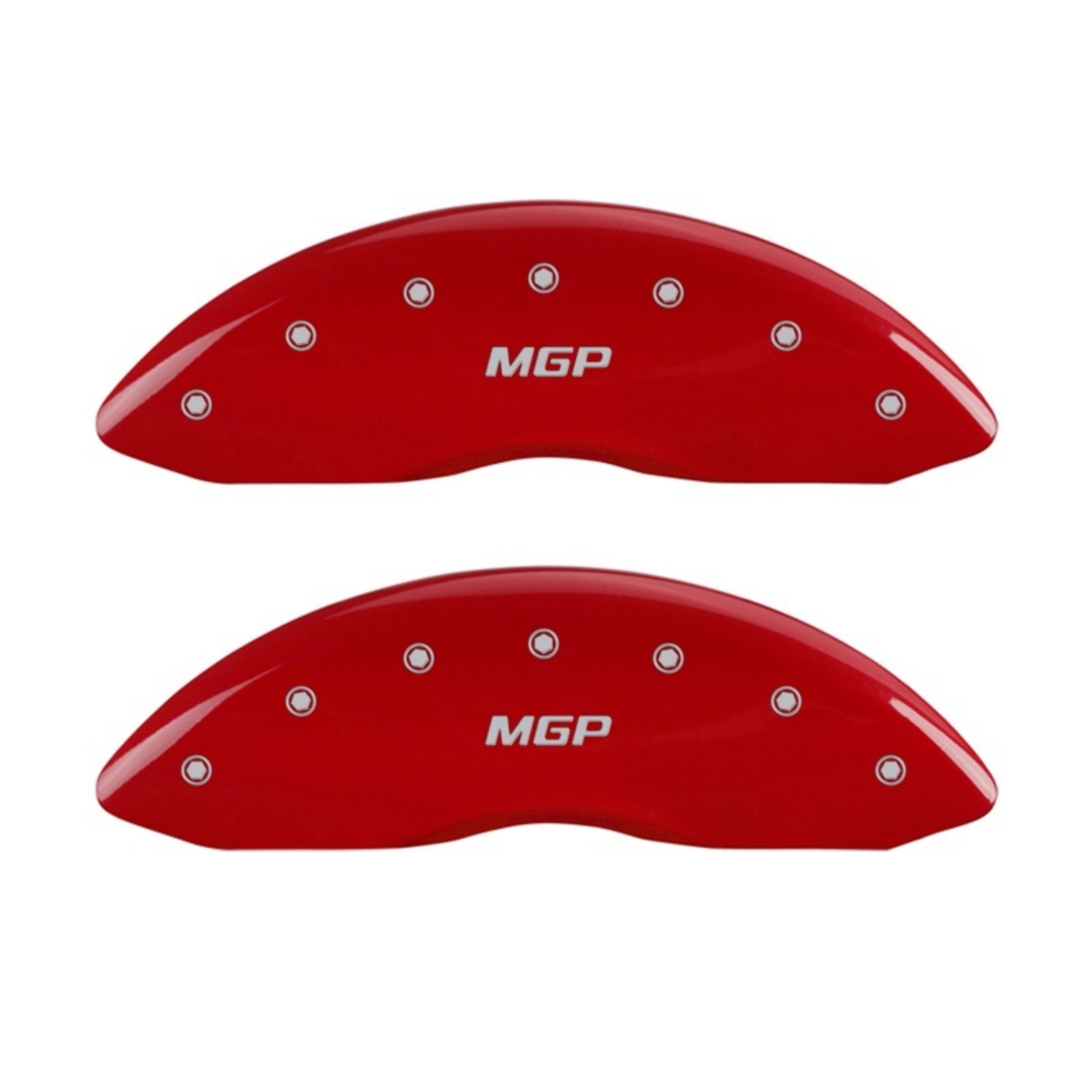 Picture of MGP Front set 2 Caliper Covers Engraved Front MGP Red finish silver ch