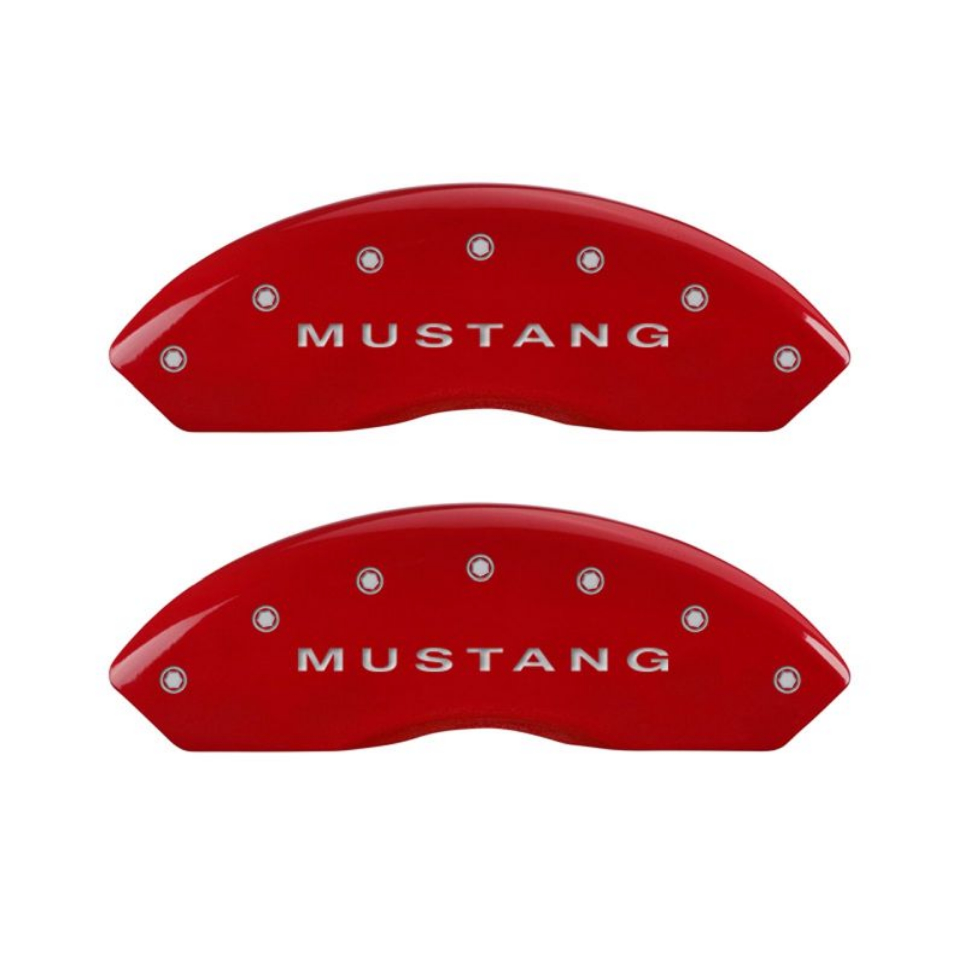 Picture of MGP 4 Caliper Covers Engraved Front Mustang Engraved Rear S197-Bar & Pony Red finish silver ch