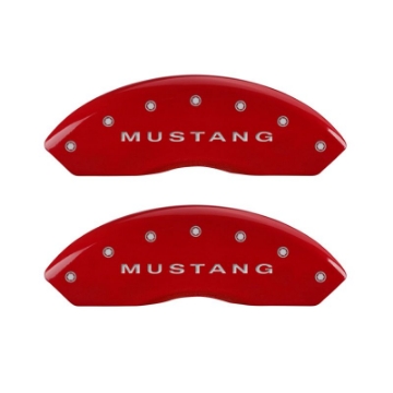 Picture of MGP 4 Caliper Covers Engraved Front Mustang Engraved Rear S197-GT Red finish silver ch