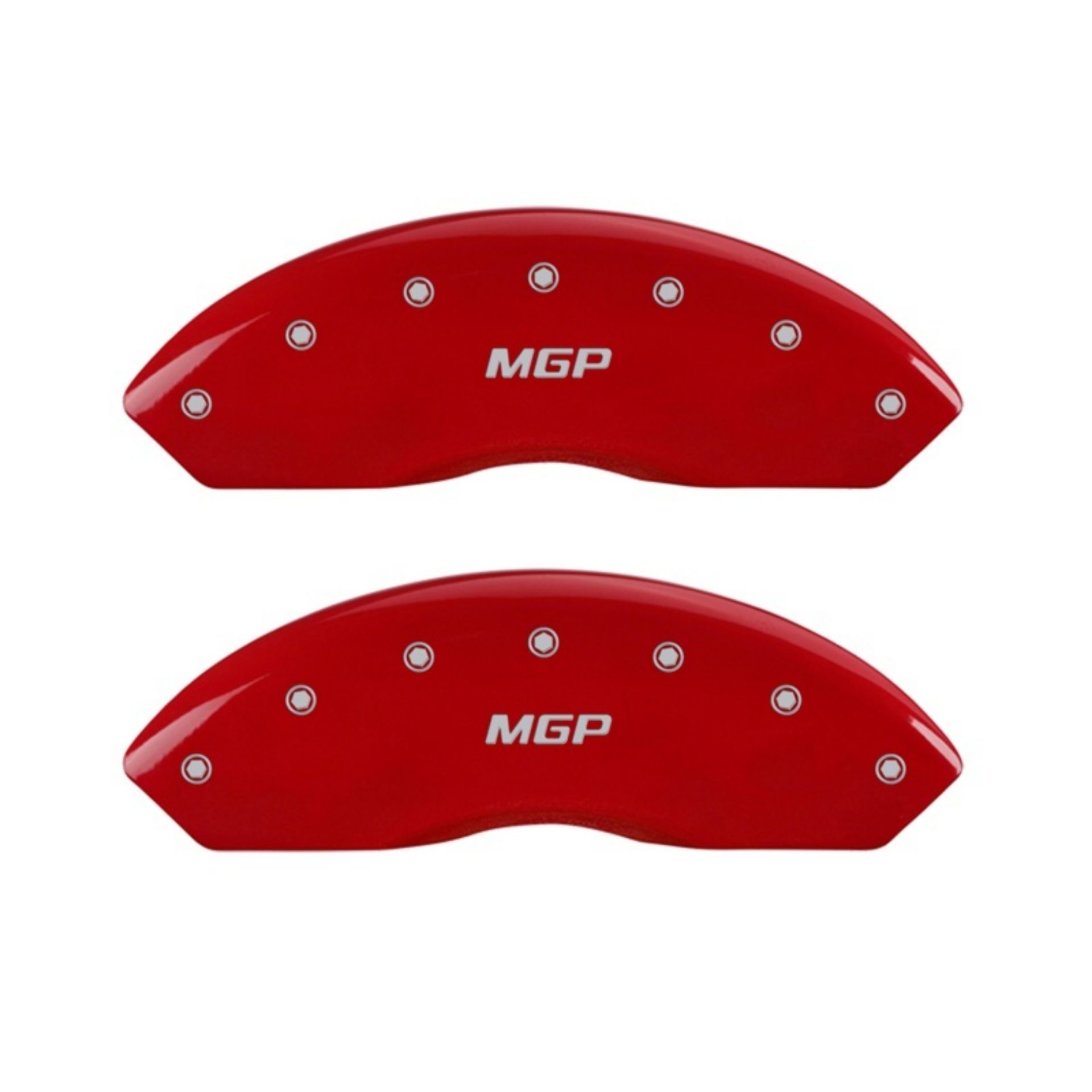 Picture of MGP Front set 2 Caliper Covers Engraved Front MGP Red finish silver ch