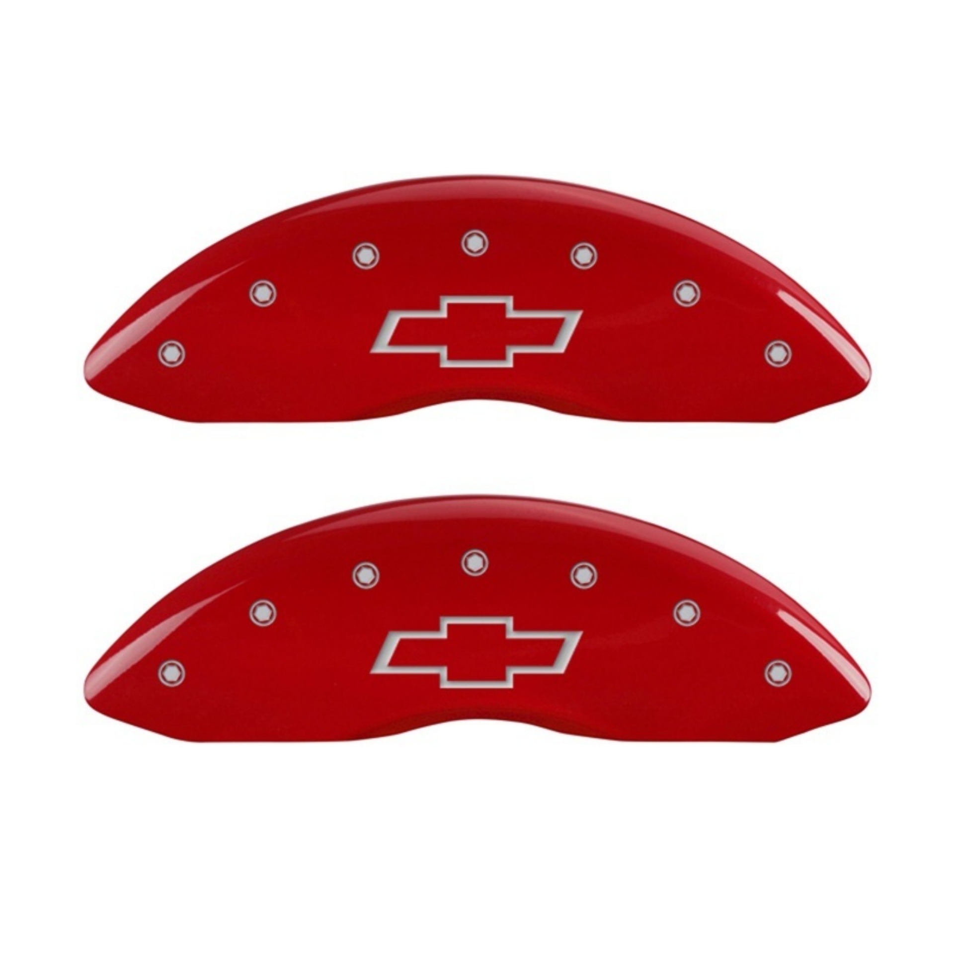 Picture of MGP Front set 2 Caliper Covers Engraved Front Bowtie Red finish silver ch