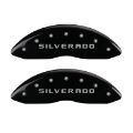 Picture of MGP Front set 2 Caliper Covers Engraved Front Silverado Black finish silver ch