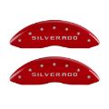 Picture of MGP Front set 2 Caliper Covers Engraved Front Silverado Red finish silver ch