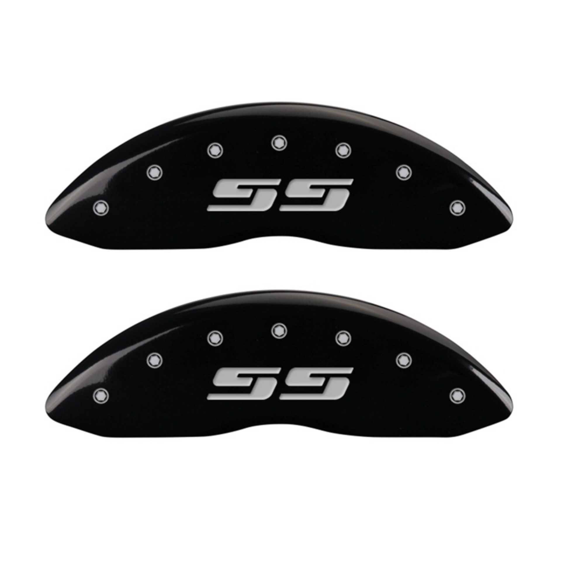 Picture of MGP Front set 2 Caliper Covers Engraved Front Silverado style-SS Black finish silver ch