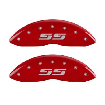 Picture of MGP Front set 2 Caliper Covers Engraved Front Silverado style-SS Red finish silver ch