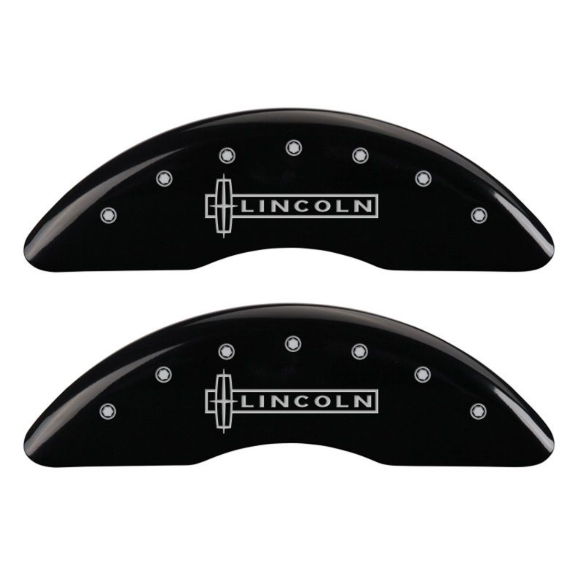 Picture of MGP 4 Caliper Covers Engraved Front Lincoln Engraved Rear Star logo Black finish silver ch