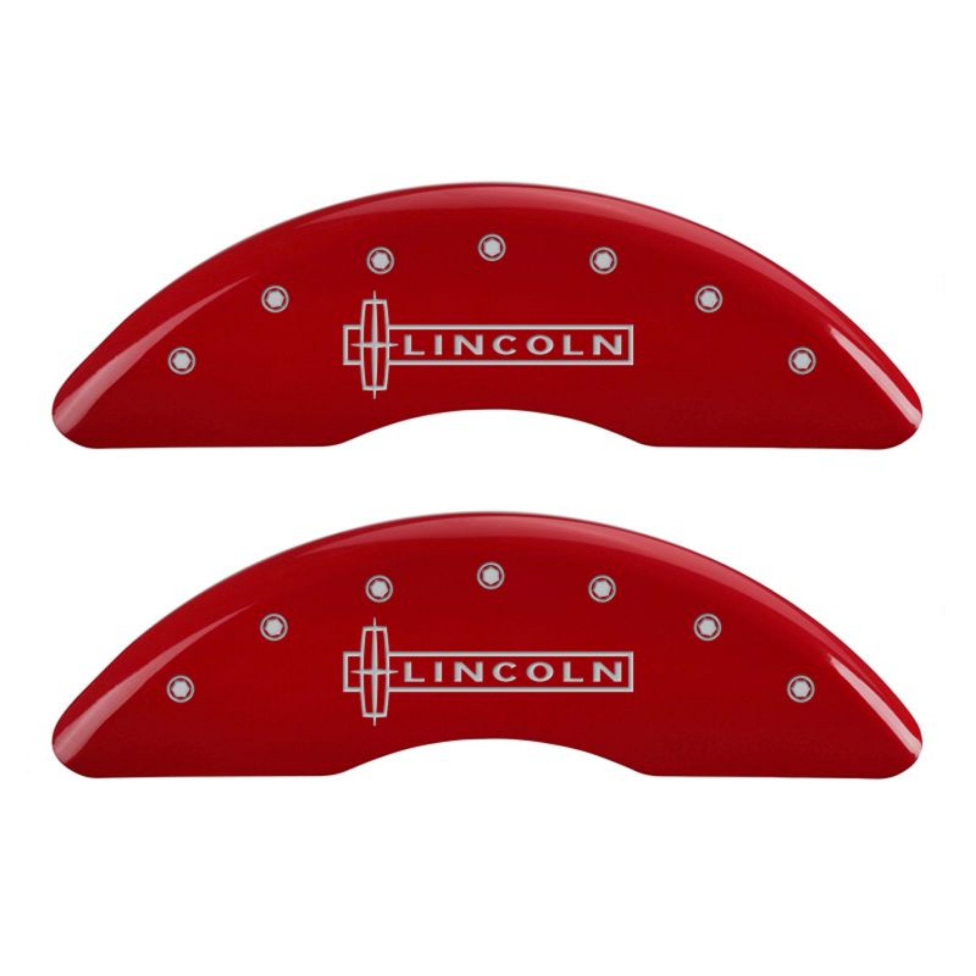 Picture of MGP 4 Caliper Covers Engraved Front Lincoln Engraved Rear Star logo Red finish silver ch