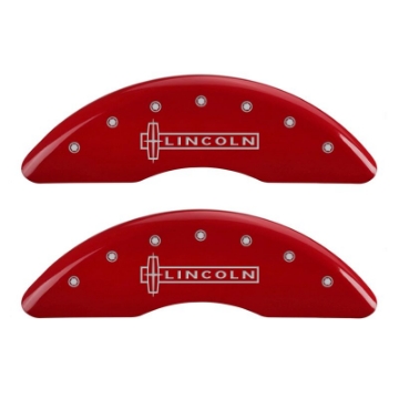 Picture of MGP 4 Caliper Covers Engraved Front Lincoln Engraved Rear Star logo Red finish silver ch