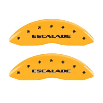 Picture of MGP 4 Caliper Covers Engraved Front Escalade Engraved Rear ESV Yellow finish black ch