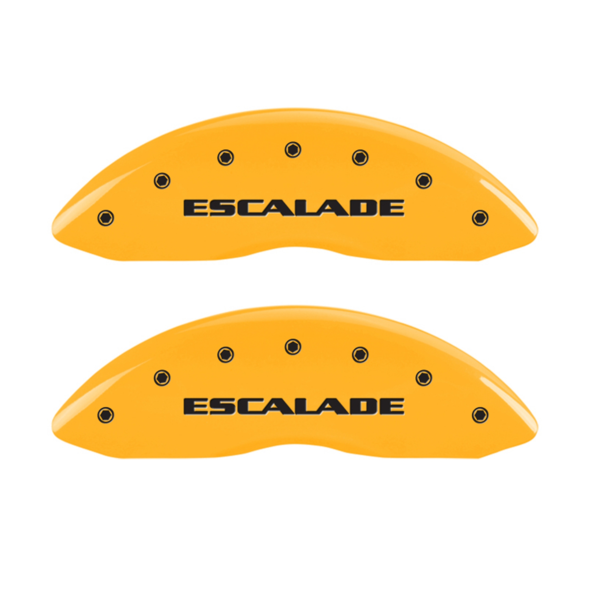 Picture of MGP 4 Caliper Covers Engraved Front Escalade Engraved Rear EXT Yellow finish black ch