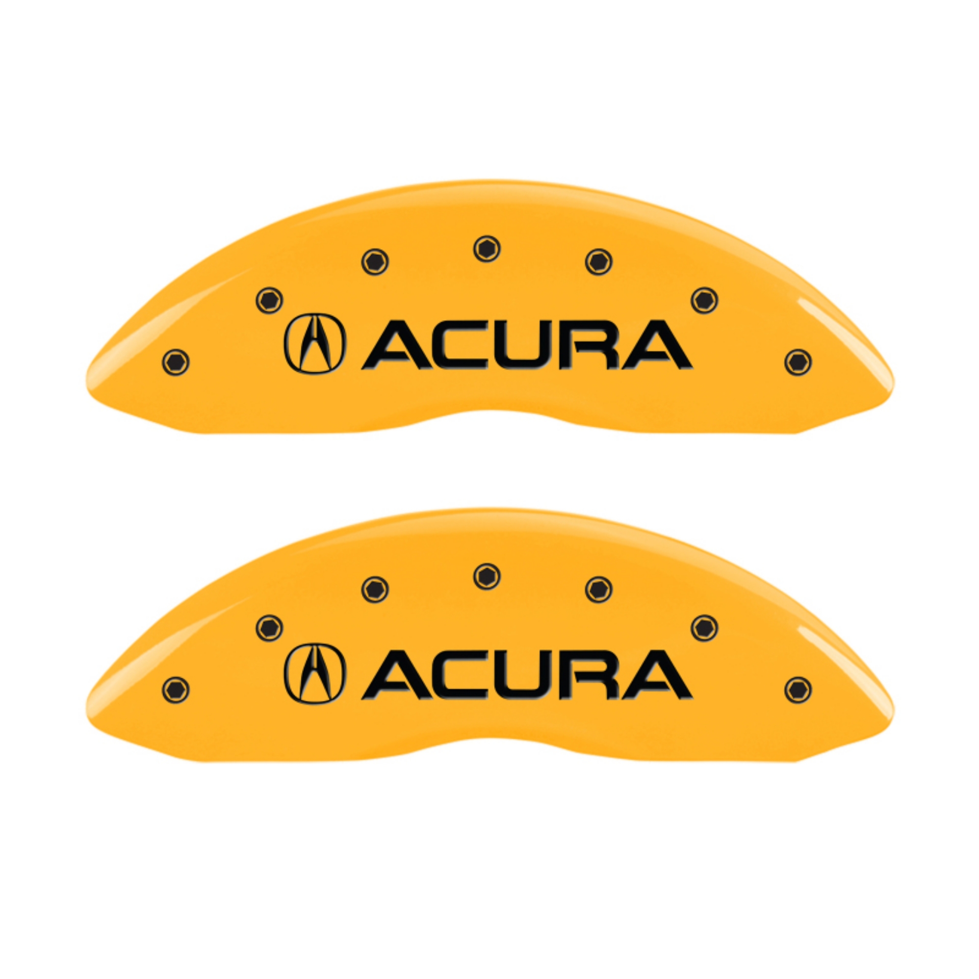Picture of MGP 4 Caliper Covers Engraved Front & Rear Acura Yellow finish black ch
