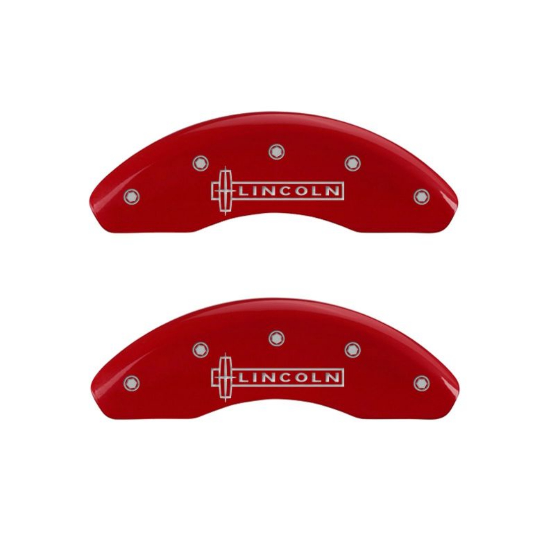 Picture of MGP 4 Caliper Covers Engraved Front Lincoln Engraved Rear MKZ Red finish silver ch