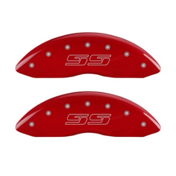 Picture of MGP 4 Caliper Covers Engraved Front & Rear Avalanche style-SS Red finish silver ch