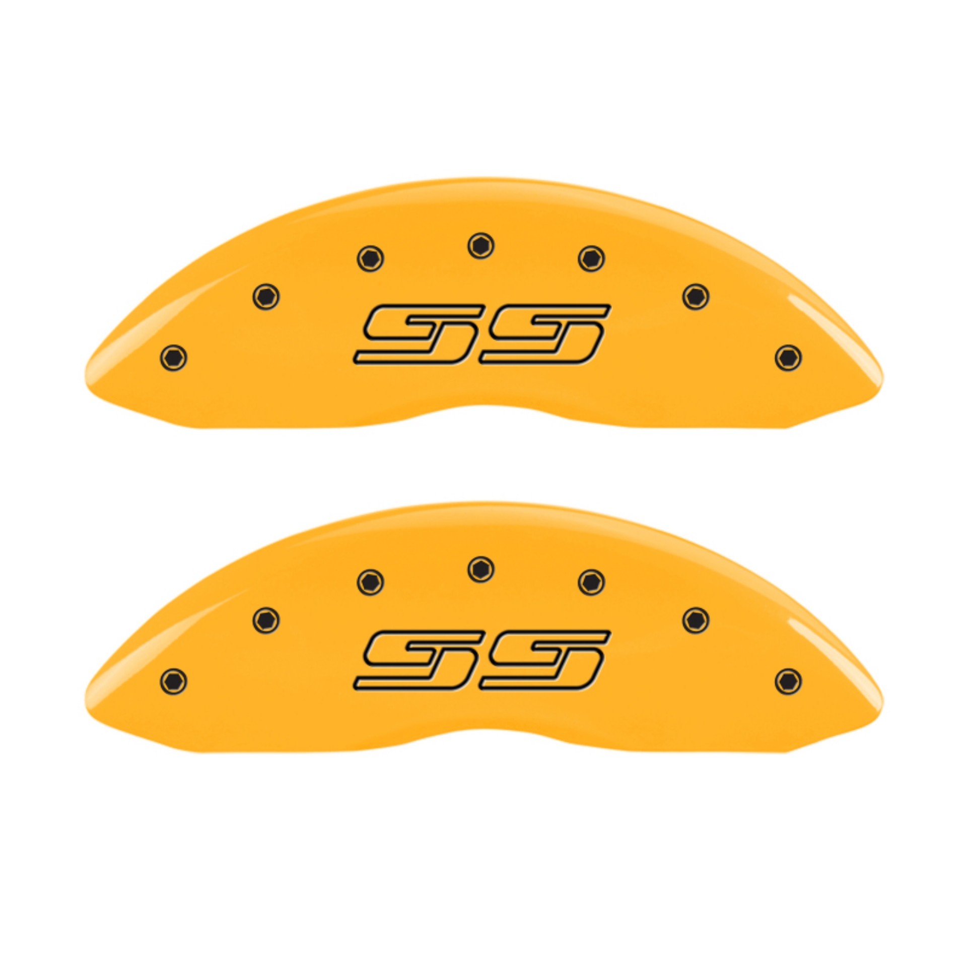Picture of MGP 4 Caliper Covers Engraved Front & Rear Avalanche style-SS Yellow finish black ch