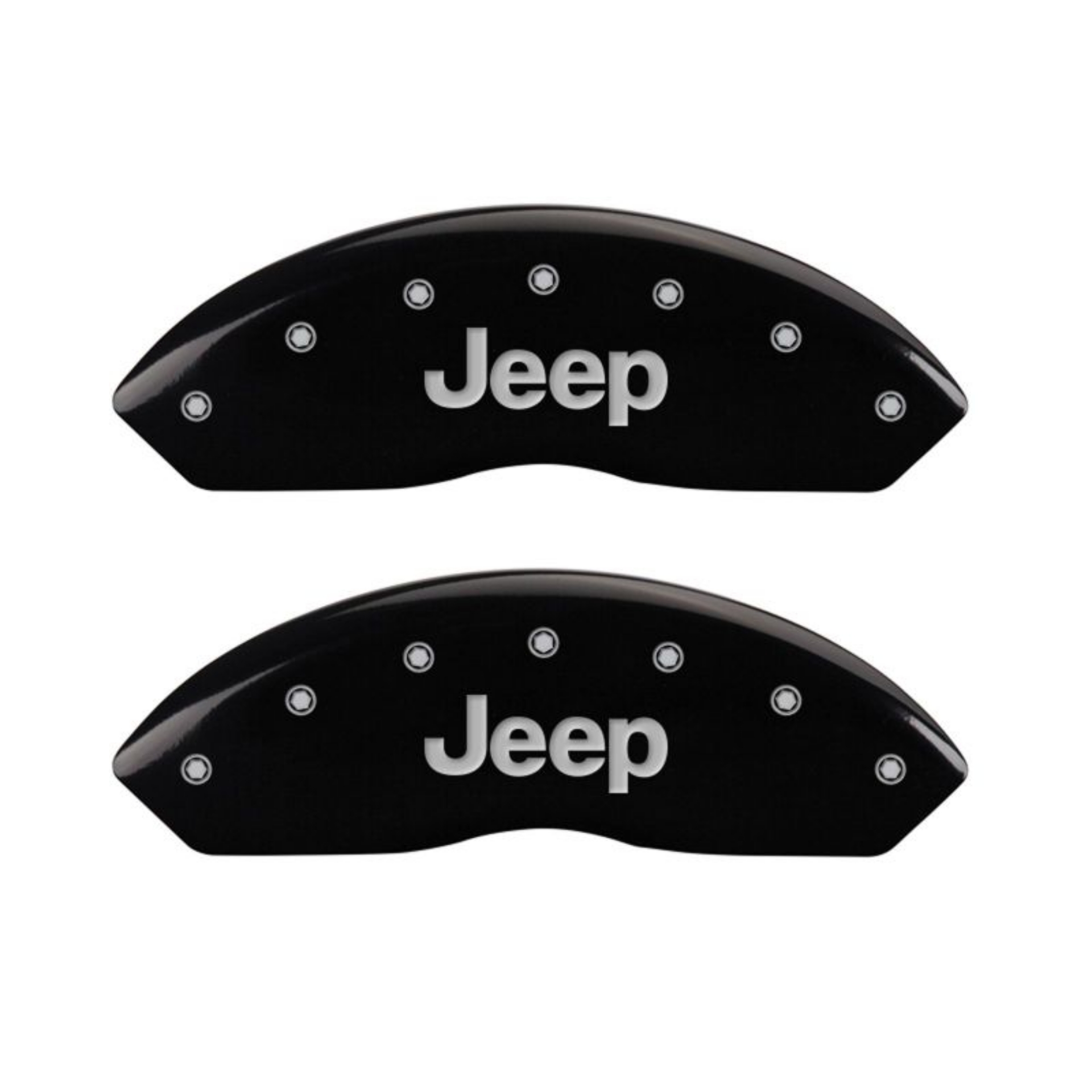 Picture of MGP 4 Caliper Covers Engraved Front JEEP Engraved Rear JEEP Grill logo Black finish silver ch