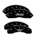Picture of MGP 4 Caliper Covers Engraved Front JEEP Engraved Rear JEEP Grill logo Black finish silver ch