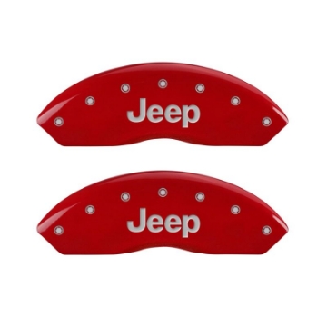 Picture of MGP 4 Caliper Covers Engraved Front JEEP Engraved Rear JEEP Grill logo Red finish silver ch