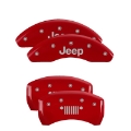 Picture of MGP 4 Caliper Covers Engraved Front JEEP Engraved Rear JEEP Grill logo Red finish silver ch