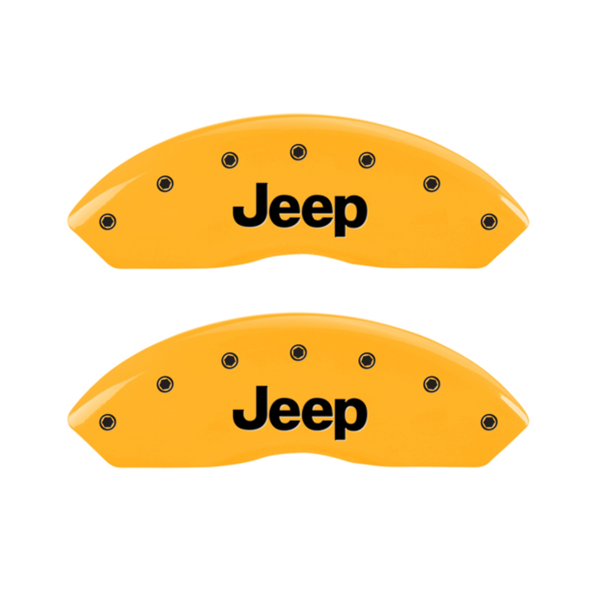 Picture of MGP 4 Caliper Covers Engraved Front JEEP Engraved Rear JEEP Grill logo Yellow finish black ch