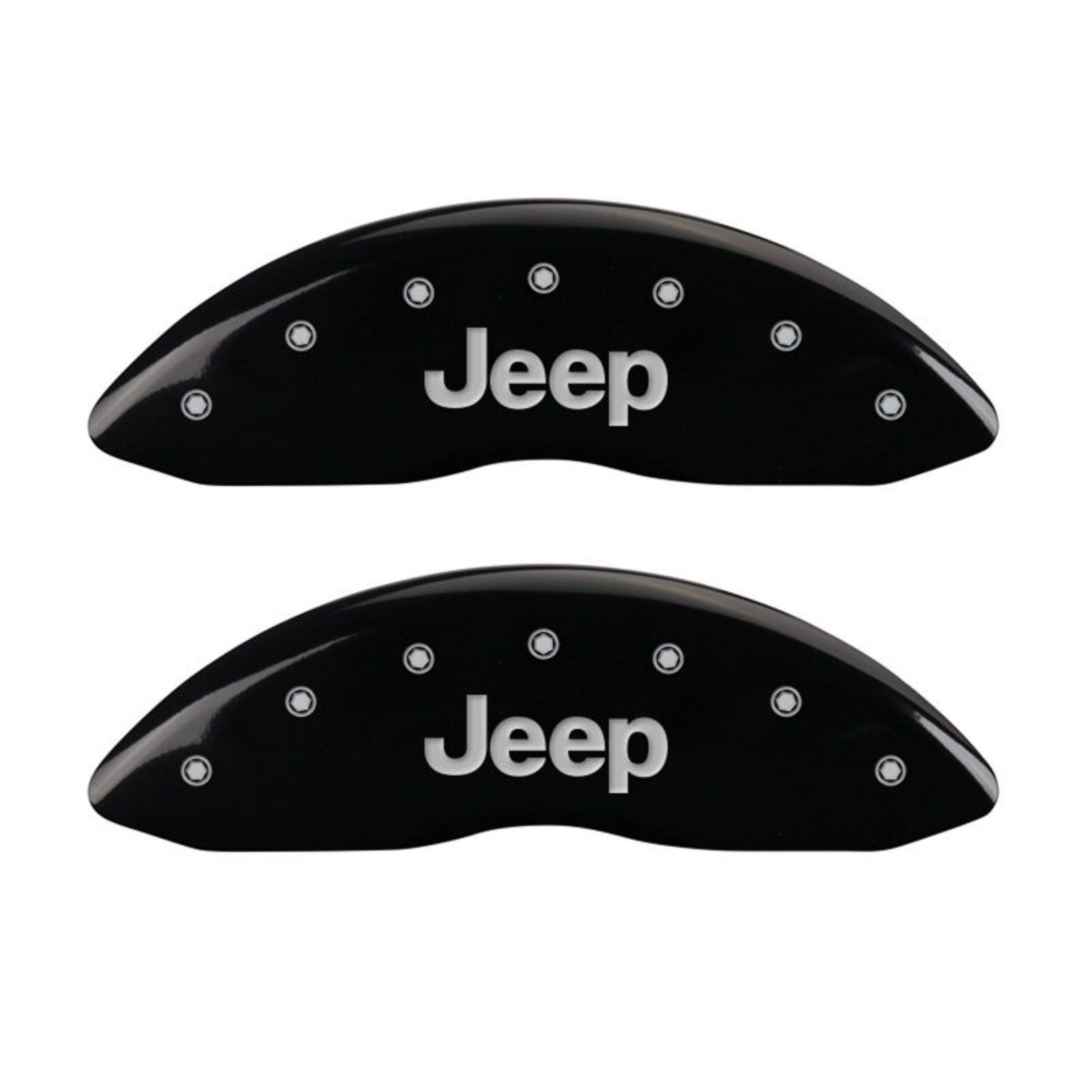 Picture of MGP 4 Caliper Covers Engraved Front JEEP Engraved Rear JEEP Grill logo Black finish silver ch