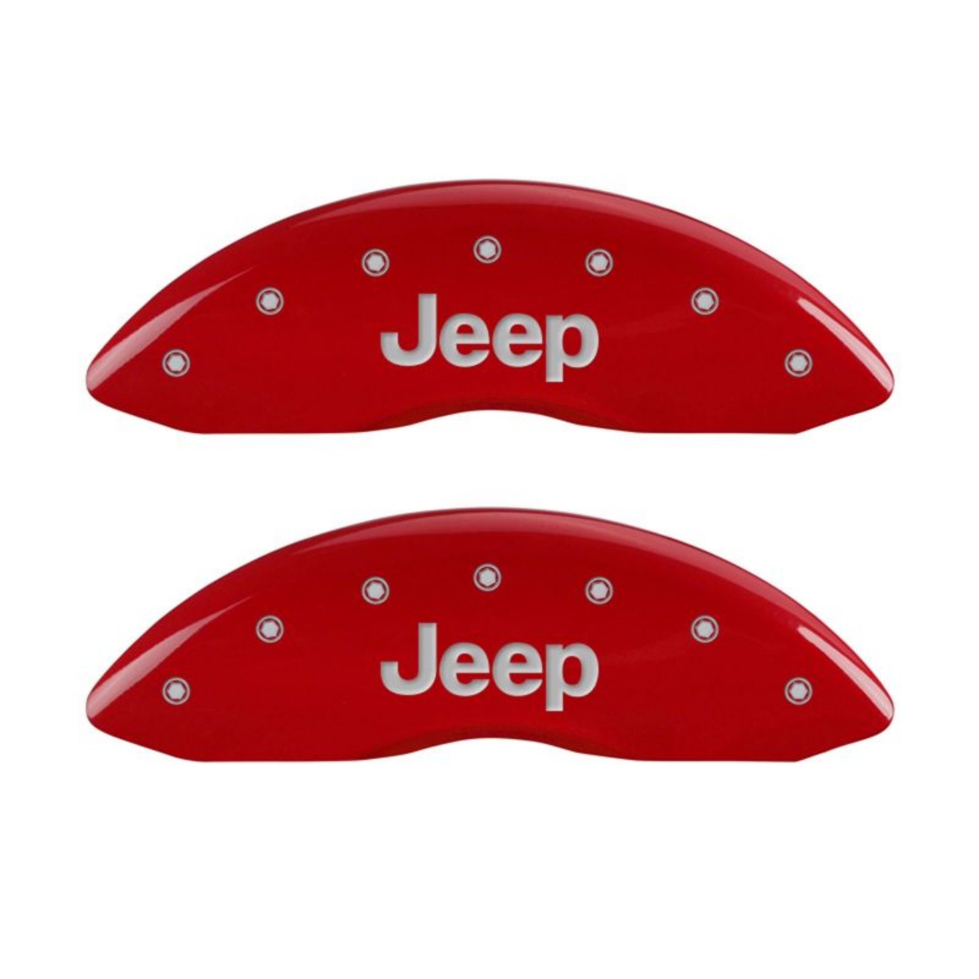 Picture of MGP 4 Caliper Covers Engraved Front JEEP Engraved Rear JEEP Grill logo Red finish silver ch