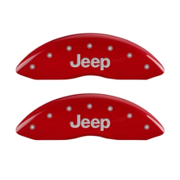 Picture of MGP 4 Caliper Covers Engraved Front JEEP Engraved Rear JEEP Grill logo Red finish silver ch