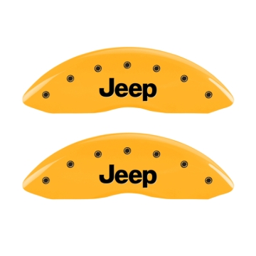 Picture of MGP 4 Caliper Covers Engraved Front JEEP Engraved Rear JEEP Grill logo Yellow finish black ch