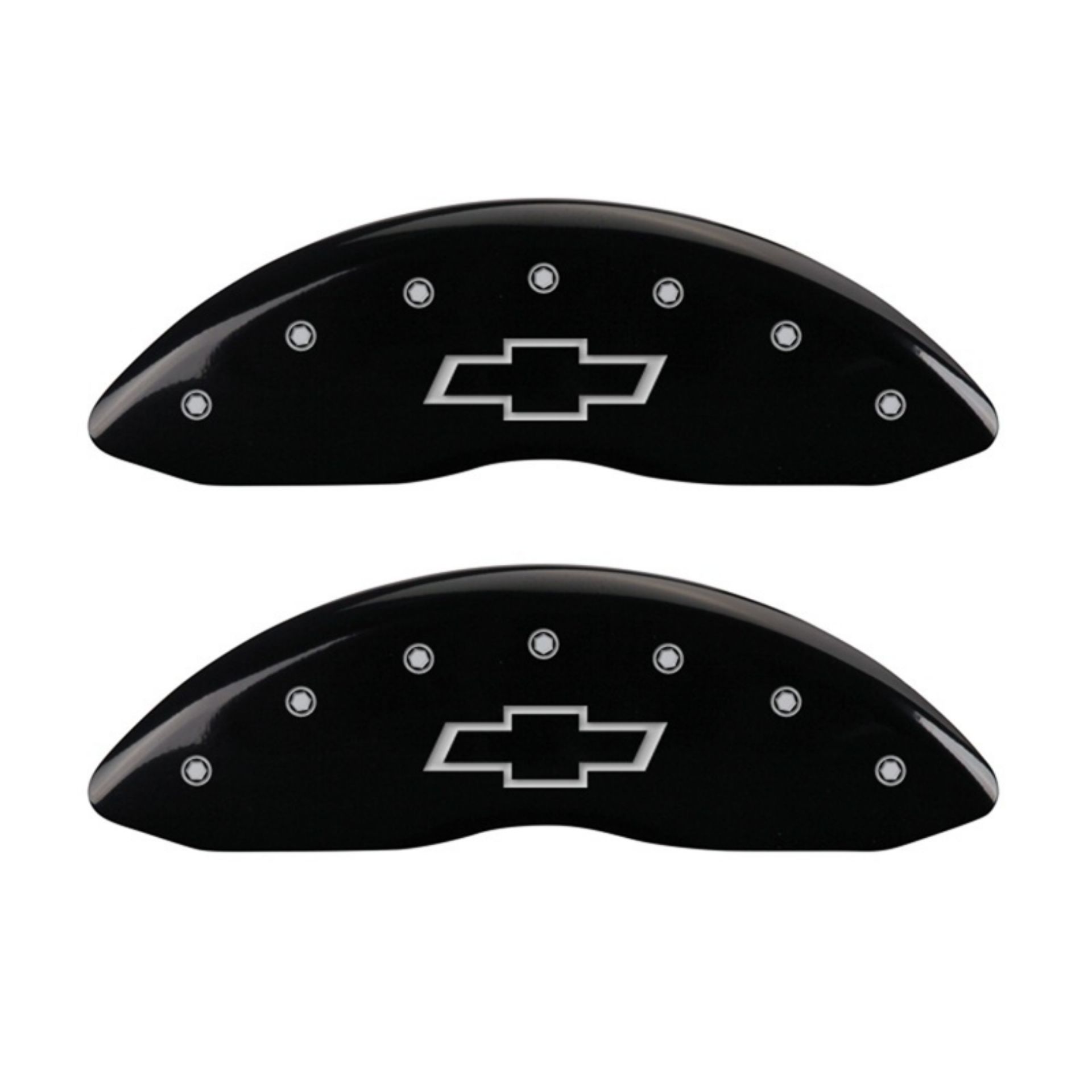 Picture of MGP Front set 2 Caliper Covers Engraved Front Bowtie Black finish silver ch