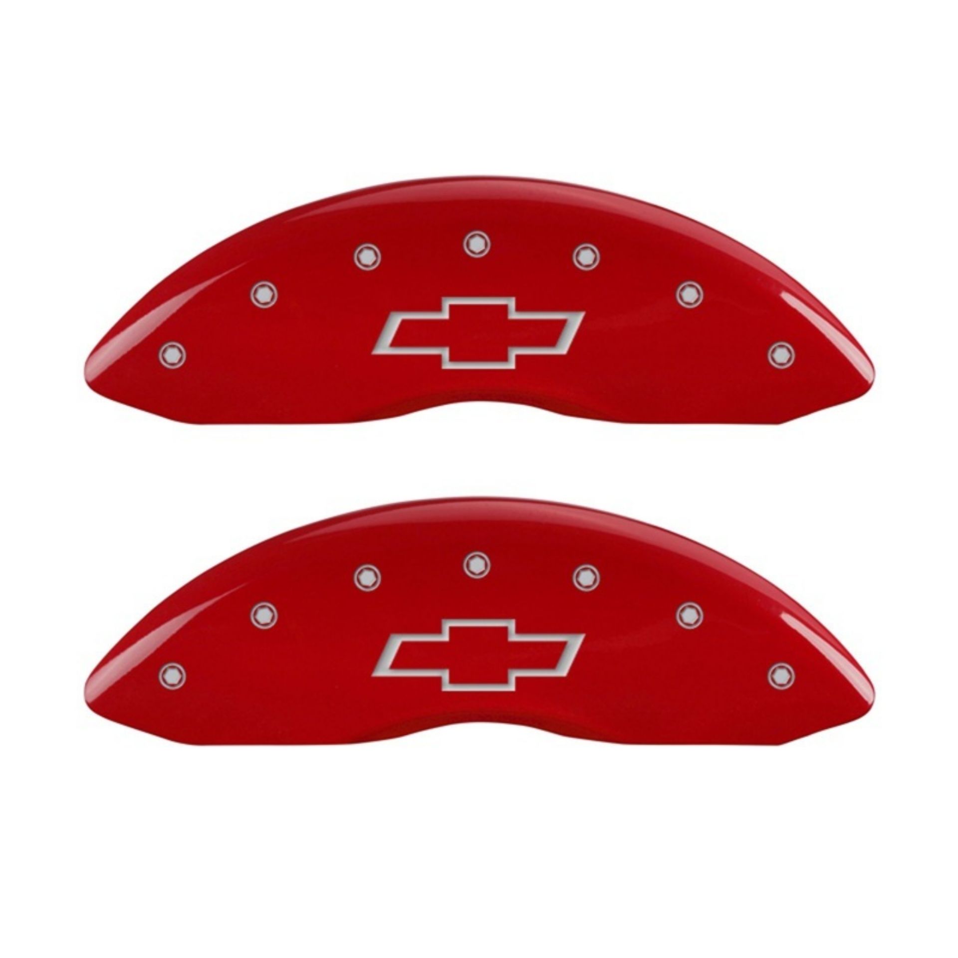 Picture of MGP Front set 2 Caliper Covers Engraved Front Bowtie Red finish silver ch