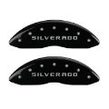 Picture of MGP Front set 2 Caliper Covers Engraved Front Silverado Black finish silver ch