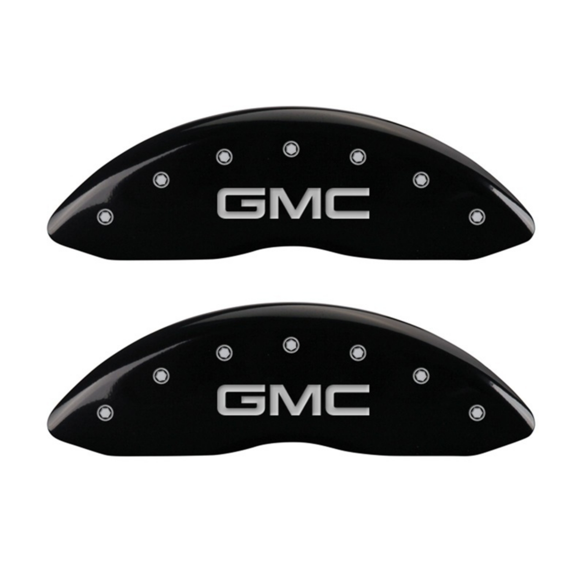 Picture of MGP Front set 2 Caliper Covers Engraved Front GMC Black finish silver ch