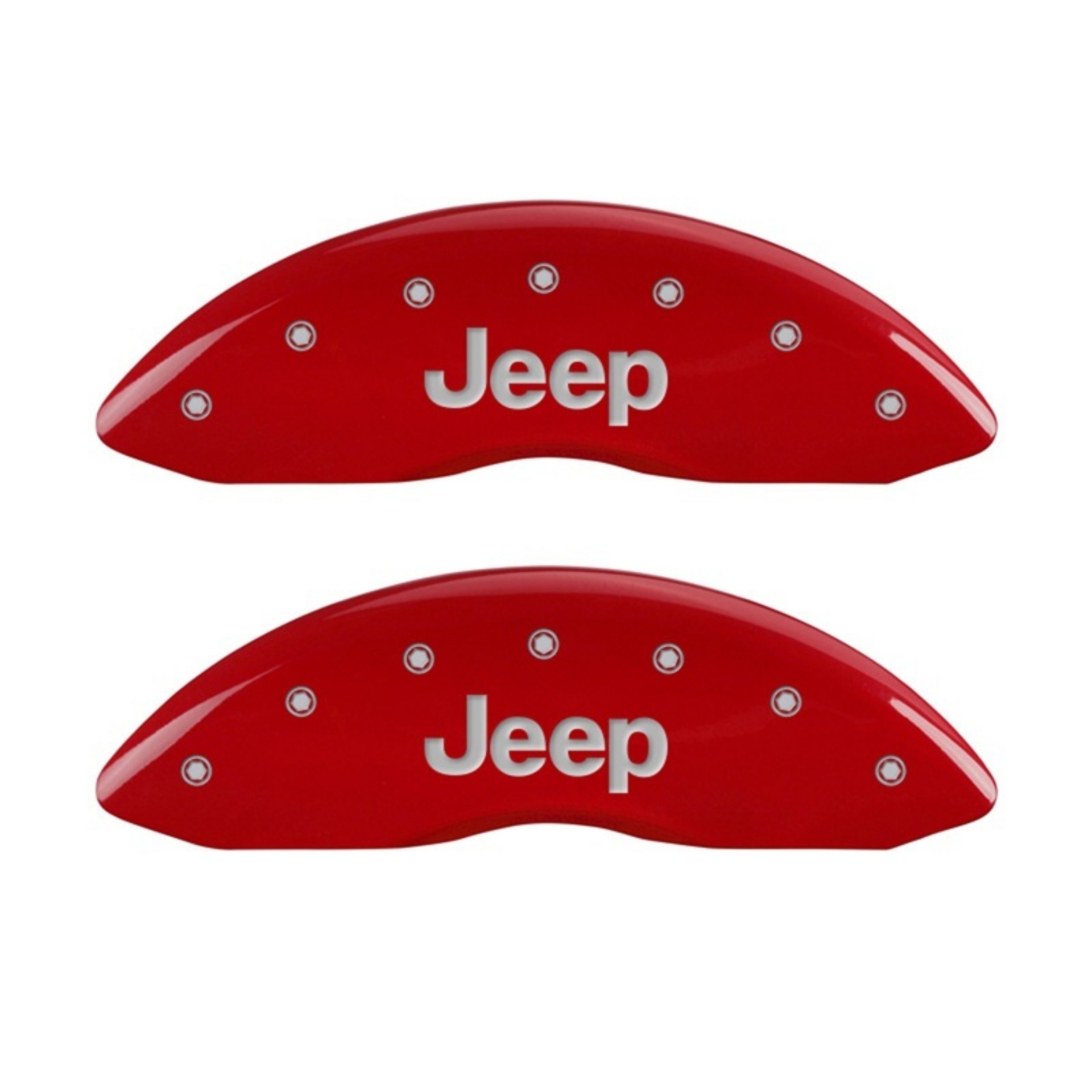 Picture of MGP Front set 2 Caliper Covers Engraved Front JEEP Red finish silver ch