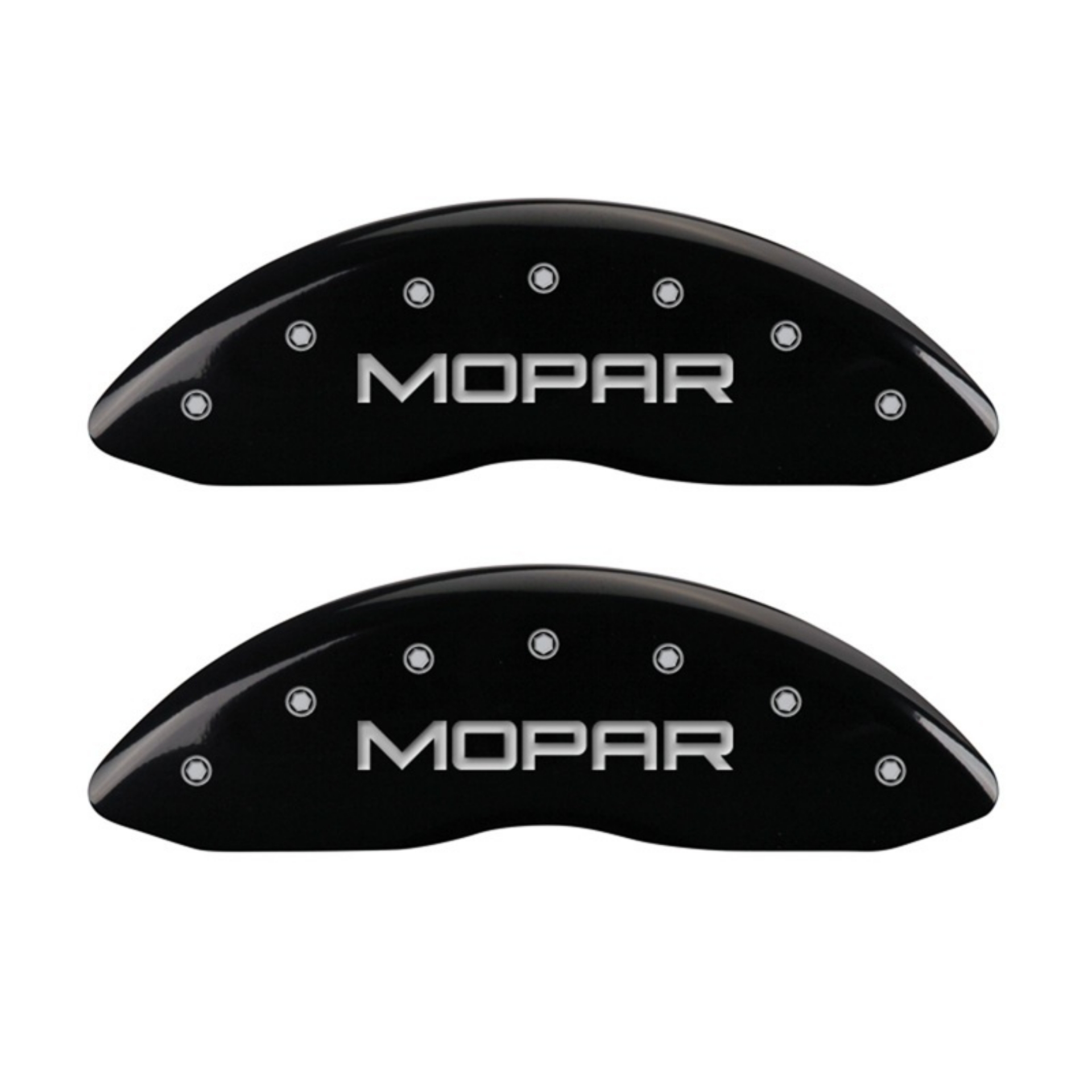 Picture of MGP Front set 2 Caliper Covers Engraved Front MOPAR Black finish silver ch