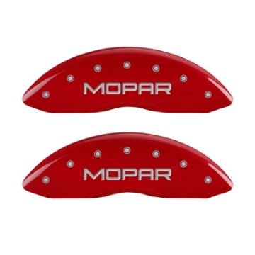 Picture of MGP Front set 2 Caliper Covers Engraved Front MOPAR Red finish silver ch