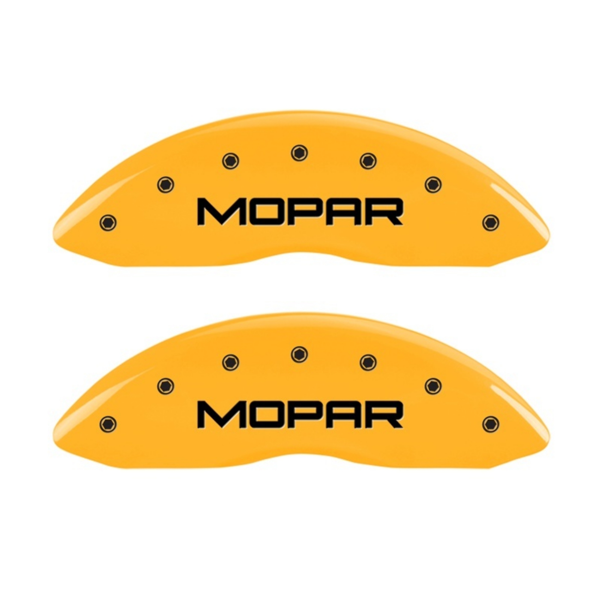 Picture of MGP Front set 2 Caliper Covers Engraved Front MOPAR Yellow finish black ch