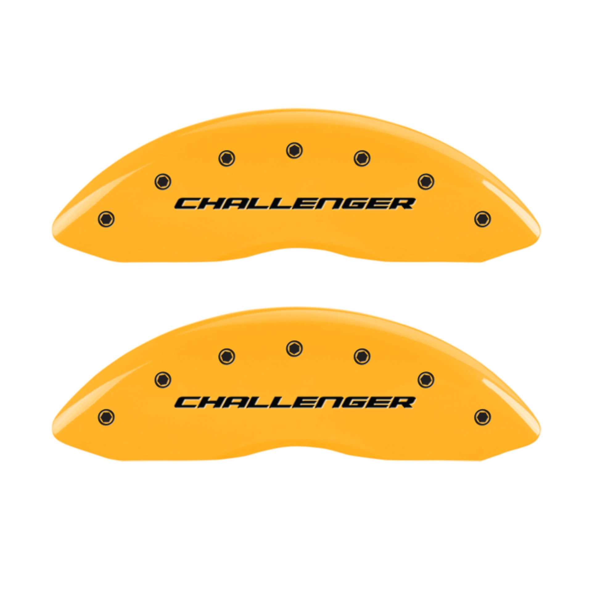 Picture of MGP 4 Caliper Covers Engrvd Front Block-Challenger Engrvd Rear Vintage Style-RT Yellow fnsh Blk ch