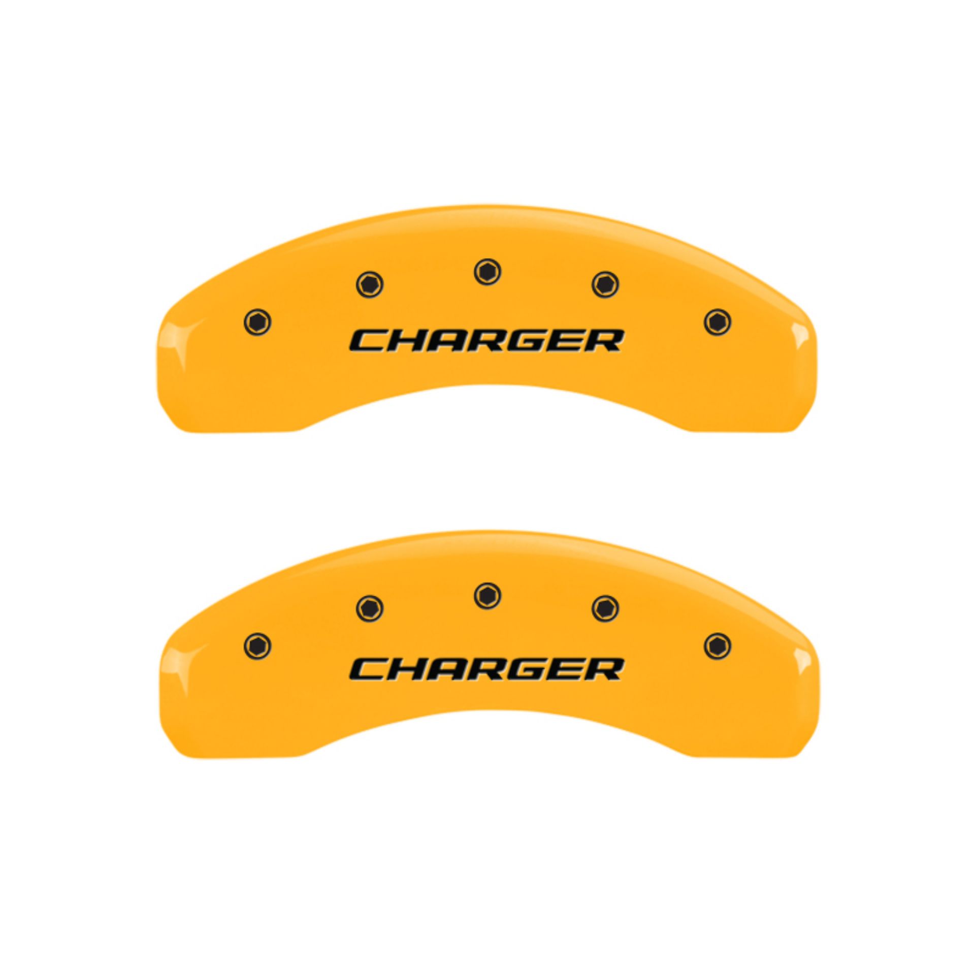 Picture of MGP 4 Caliper Covers Engraved Front & Rear Block-Charger Yellow finish black ch