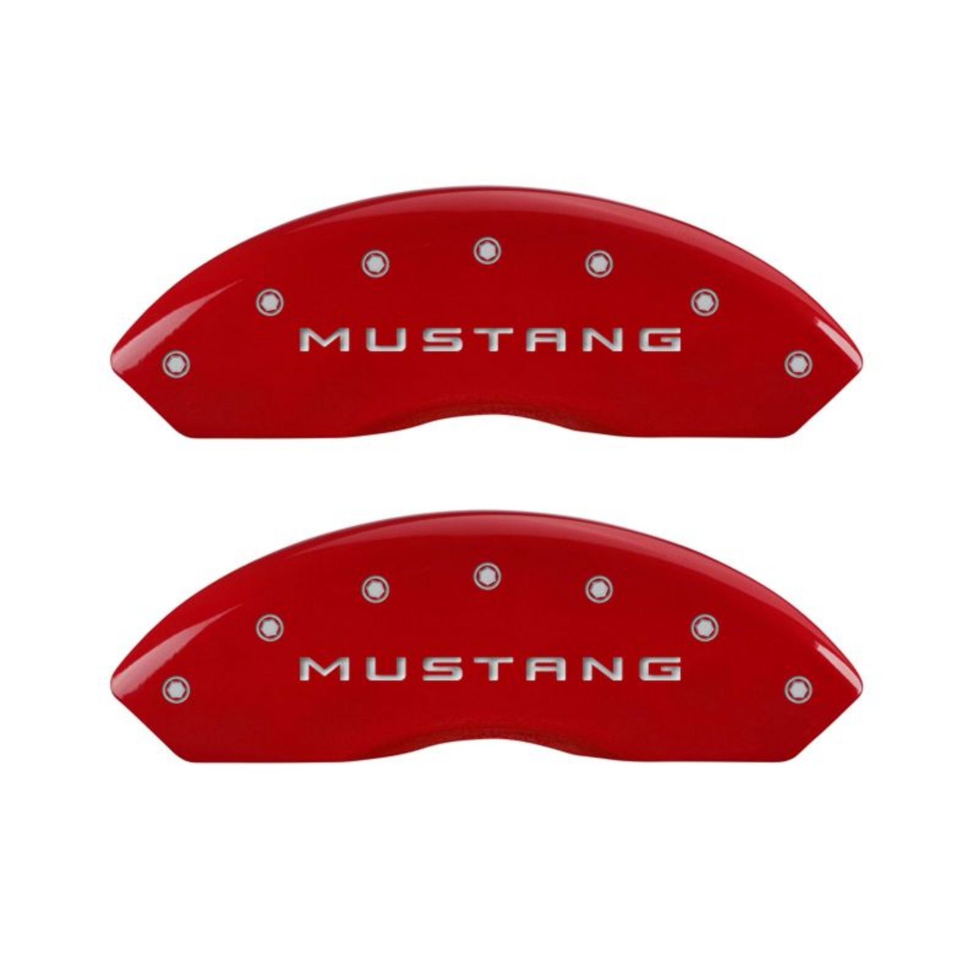Picture of MGP 4 Caliper Covers Engraved Front Mustang Engraved Rear 50 Red finish silver ch