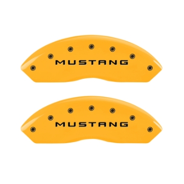 Picture of MGP 4 Caliper Covers Engraved Front Mustang Engraved Rear 50 Yellow finish black ch