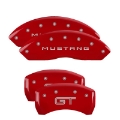 Picture of MGP 4 Caliper Covers Engraved Front Mustang Engraved Rear GT Red finish silver ch