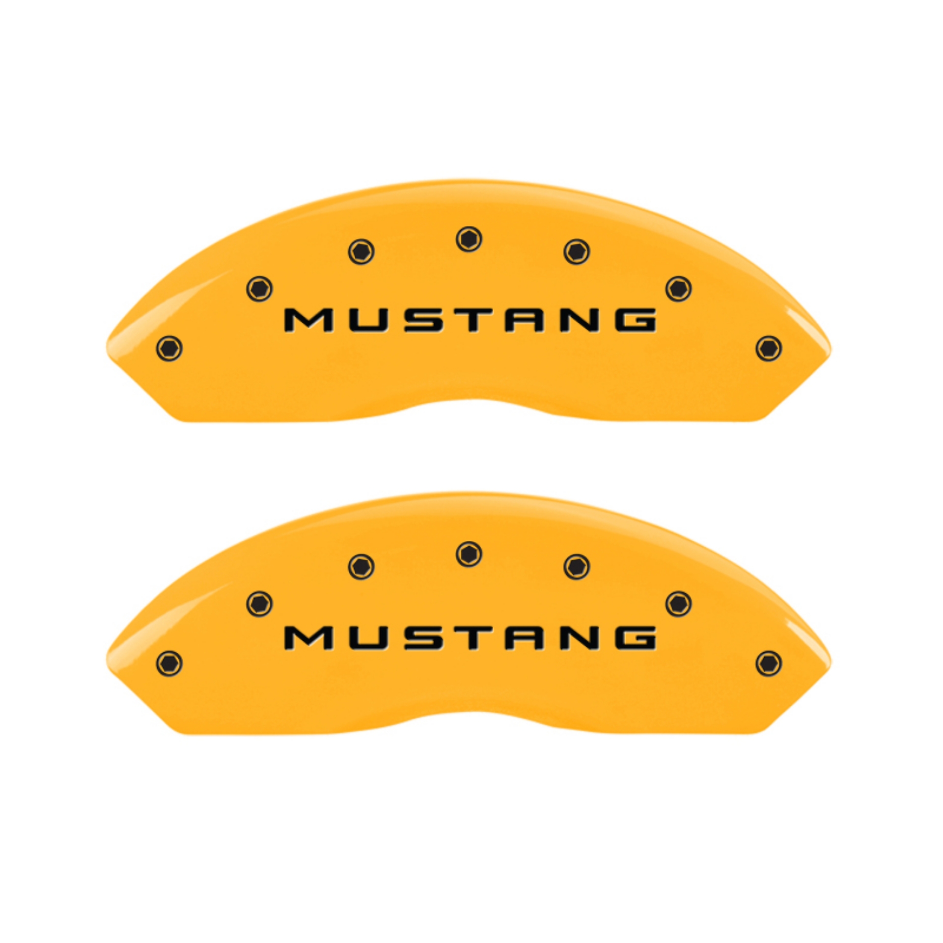 Picture of MGP 4 Caliper Covers Engraved Front Mustang Engraved Rear GT Yellow finish black ch