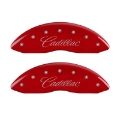 Picture of MGP 4 Caliper Covers Engraved Front Cursive-Cadillac Engraved Rear SRX Red finish silver ch
