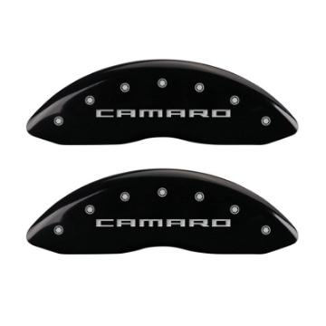Picture of MGP 4 Caliper Covers Engraved Front Gen 5-Camaro Engraved Rear Gen 5-RS Black finish silver ch