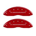 Picture of MGP 4 Caliper Covers Engraved Front Gen 5-Camaro Engraved Rear Gen 5-RS Red finish silver ch