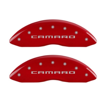 Picture of MGP 4 Caliper Covers Engraved Front Gen 5-Camaro Engraved Rear Gen 5-SS Red finish silver ch