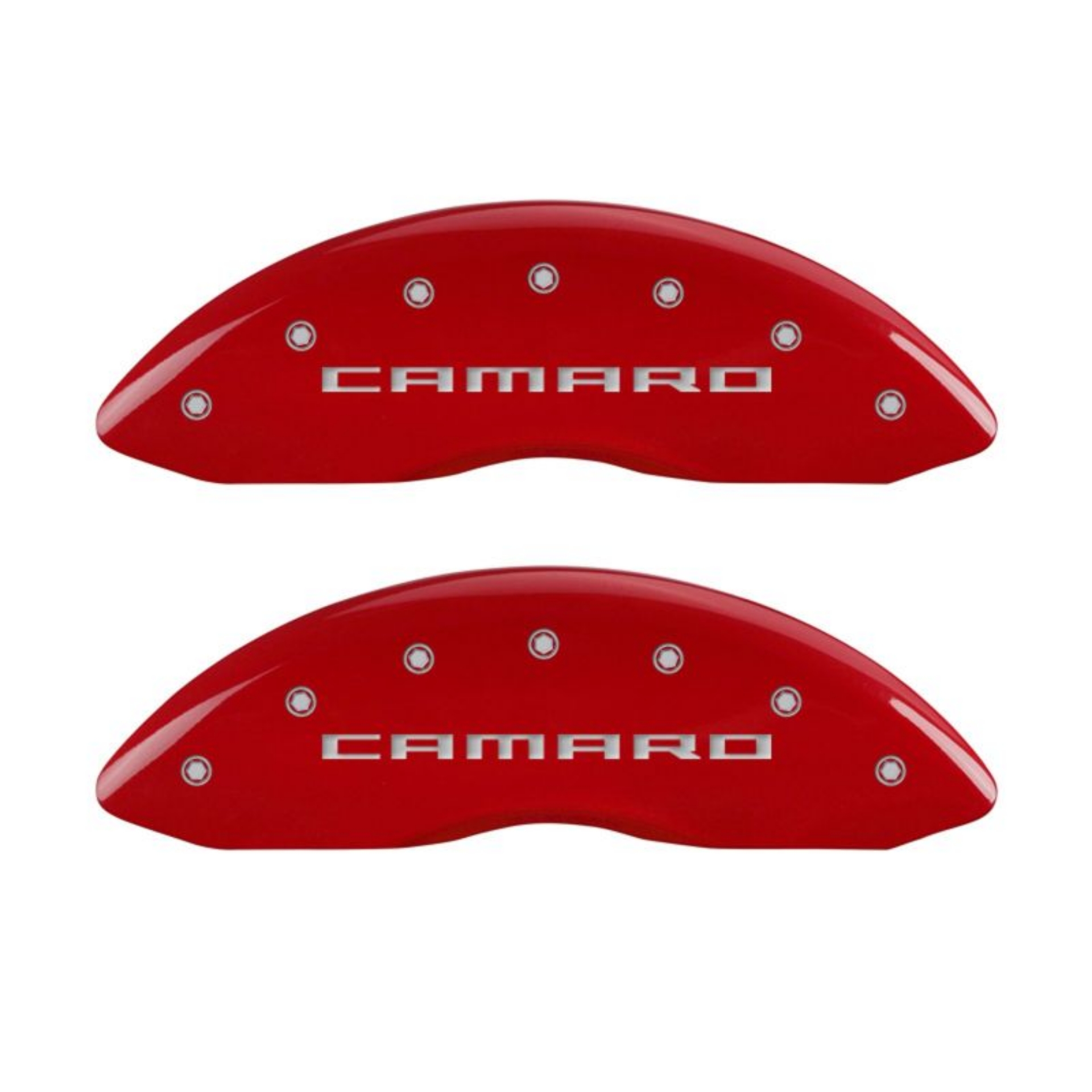 Picture of MGP 4 Caliper Covers Engraved Front Gen 5-Camaro Engraved Rear Gen 5-Z28 Red finish silver ch