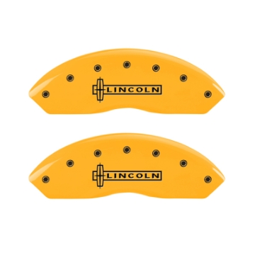 Picture of MGP 4 Caliper Covers Engraved Front Lincoln Engraved Rear Star logo Yellow finish black ch