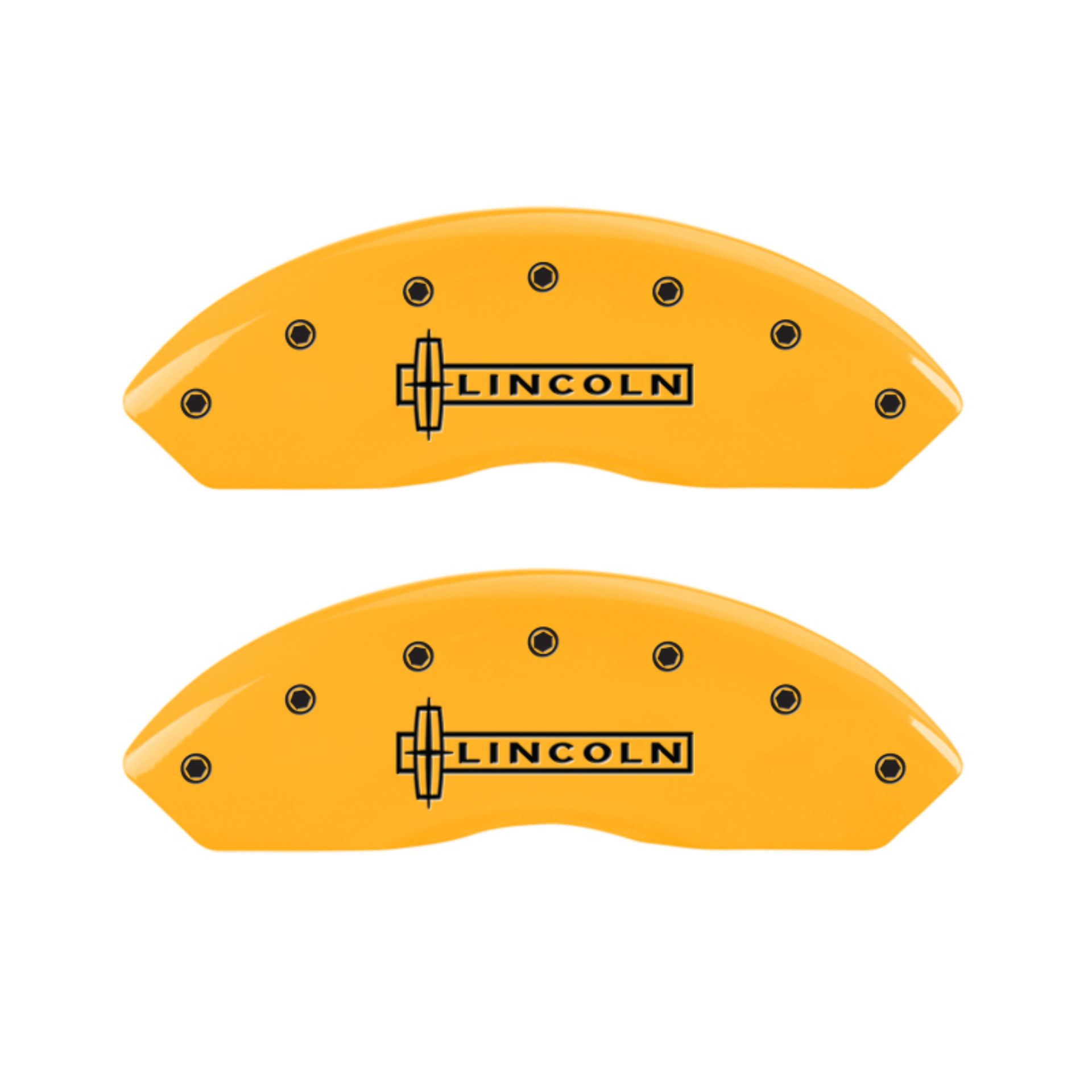 Picture of MGP 4 Caliper Covers Engraved Front Lincoln Engraved Rear MKX Yellow finish black ch