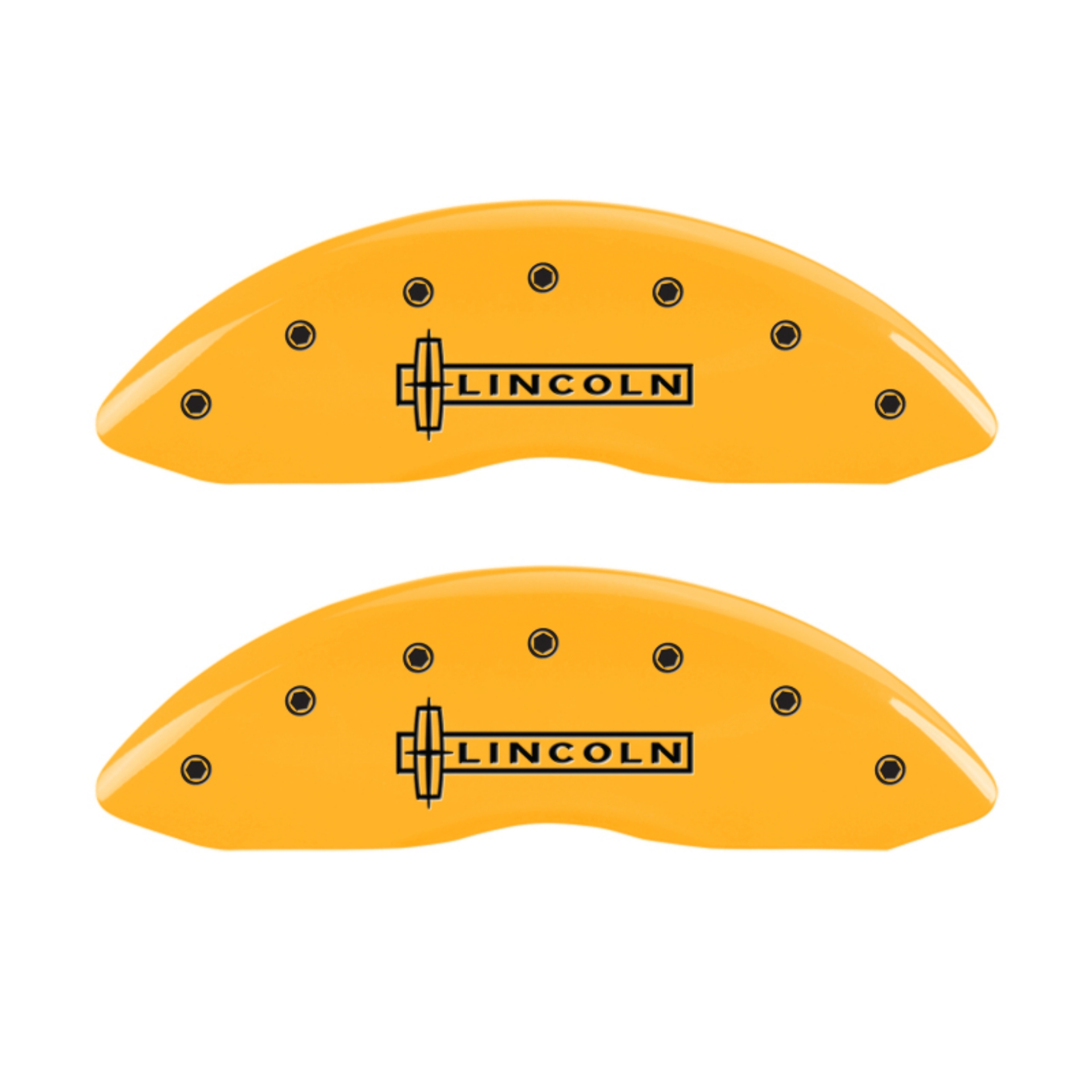 Picture of MGP 4 Caliper Covers Engraved Front Lincoln Engraved Rear Star logo Yellow finish black ch